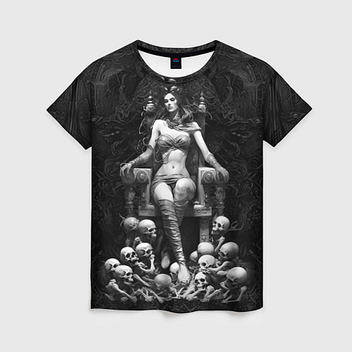 Женская футболка Ведьма на троне из черепов / 3D-принт – фото 1