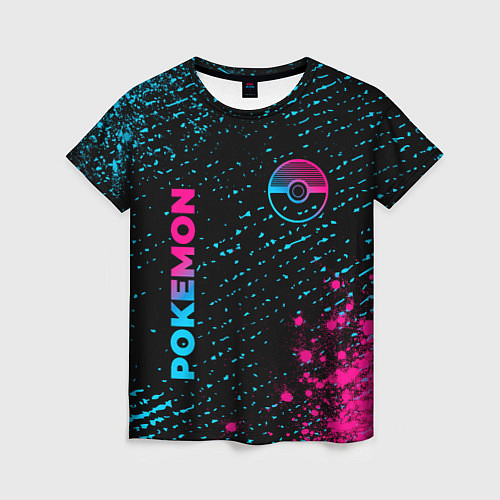 Женская футболка Pokemon - neon gradient: надпись, символ / 3D-принт – фото 1