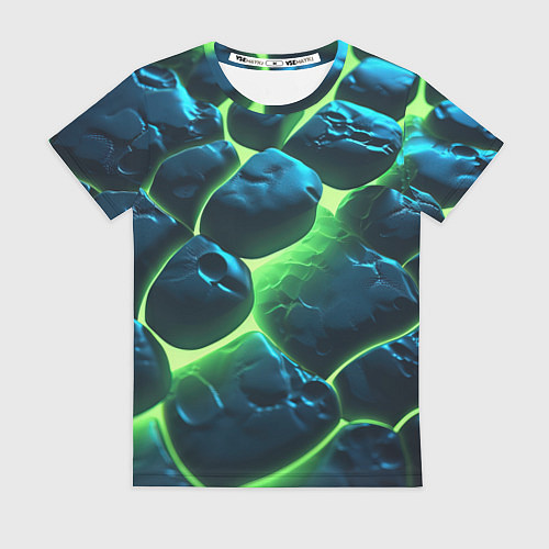 Женская футболка Разлом зеленых плит с неоном / 3D-принт – фото 1