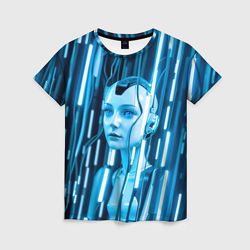 Женская футболка Девушка биоробот среди проводов / 3D-принт – фото 1