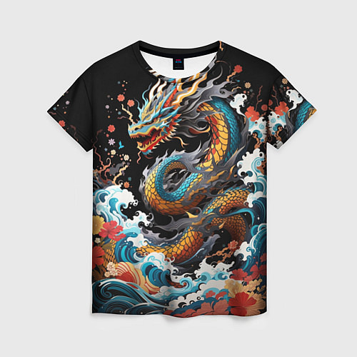 Женская футболка Дракон на волнах в японском стиле арт / 3D-принт – фото 1