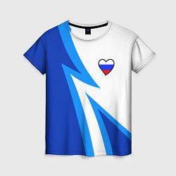 Женская футболка Флаг России в сердечке - синий