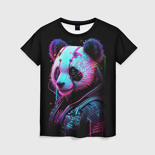 Женская футболка Панда в красках киберпанк / 3D-принт – фото 1