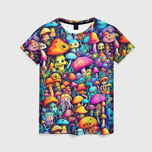 Женская футболка Кислотные психоделические грибы / 3D-принт – фото 1
