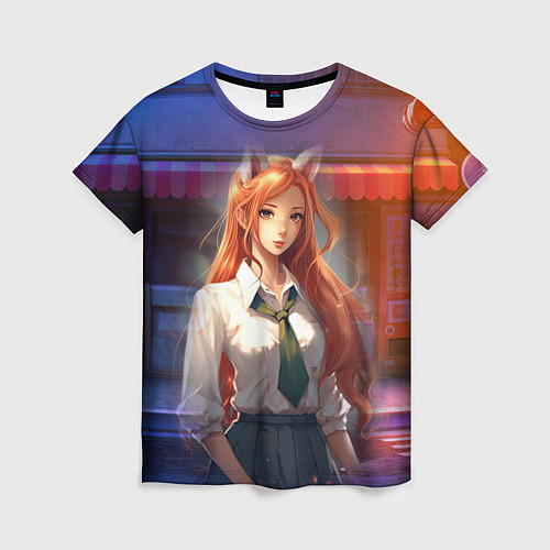Женская футболка Студентка девушка лиса / 3D-принт – фото 1