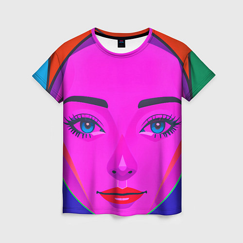 Женская футболка Девушка с голубыми глазами и фиолетовым лицом / 3D-принт – фото 1