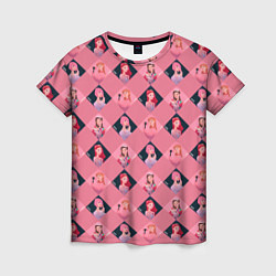 Женская футболка Розовая клеточка black pink