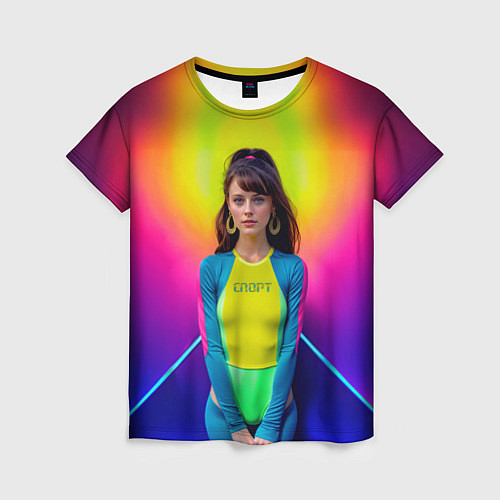 Женская футболка Девушка гимнастка в неоновом зале / 3D-принт – фото 1