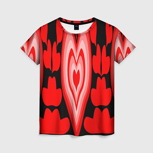 Женская футболка Сердечки с красными узорами / 3D-принт – фото 1