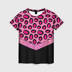Женская футболка Розовый леопард и блестки принт