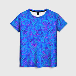 Футболка женская Синие неоновые листья, цвет: 3D-принт