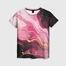 Женская футболка Абстрактный черно-розовый мраморный узор