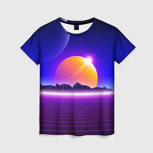 Женская футболка Mountains - sun - space - vaporwave / 3D-принт – фото 1