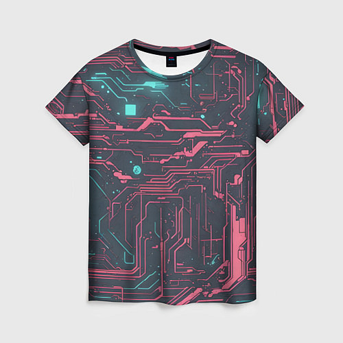 Женская футболка Кибер схемы Розовый и голубой / 3D-принт – фото 1