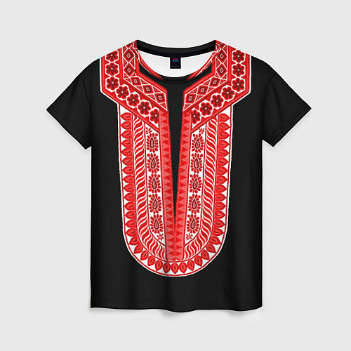 Женская футболка Красный орнамент в руском стиле / 3D-принт – фото 1