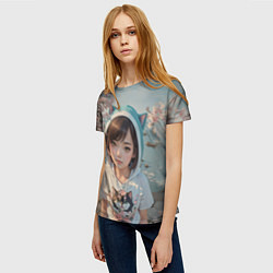 Футболка женская Девчонка в капюшоне с ушками, цвет: 3D-принт — фото 2