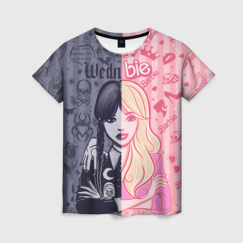 Женская футболка Барби и Уэнсдей - мои две личности: в стиле тату / 3D-принт – фото 1
