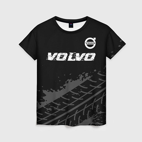 Женская футболка Volvo speed на темном фоне со следами шин: символ / 3D-принт – фото 1