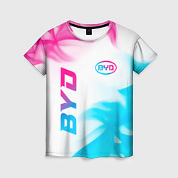 Женская футболка BYD neon gradient style: надпись, символ