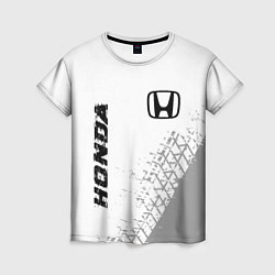Женская футболка Honda speed на светлом фоне со следами шин: надпис