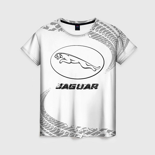 Женская футболка Jaguar speed на светлом фоне со следами шин / 3D-принт – фото 1