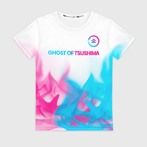 Женская футболка Ghost of Tsushima neon gradient style: символ свер / 3D-принт – фото 1