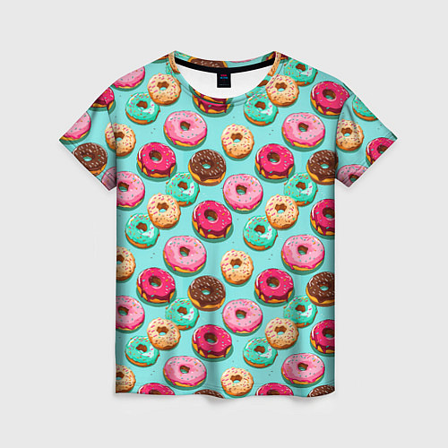 Женская футболка Разноцветные пончики паттерн / 3D-принт – фото 1