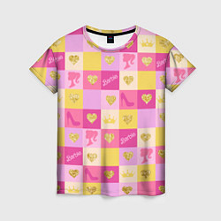 Женская футболка Барби: желтые и розовые квадраты паттерн