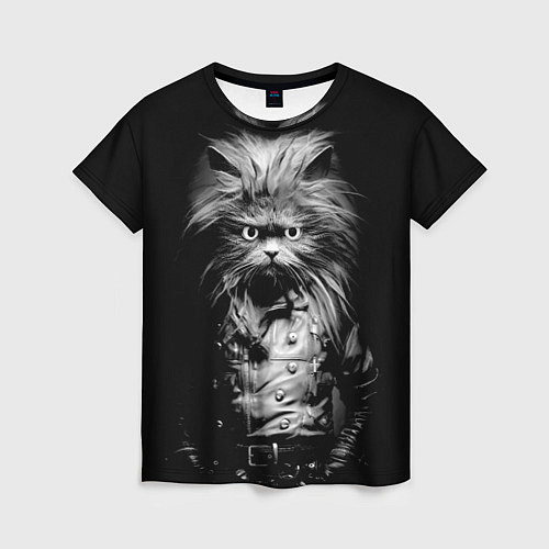 Женская футболка Кот черный хипстер / 3D-принт – фото 1