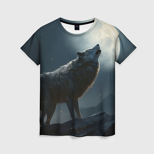 Женская футболка Волк воющий на Луну / 3D-принт – фото 1