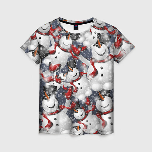 Женская футболка Зимний паттерн со снеговиками / 3D-принт – фото 1