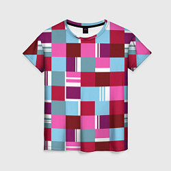 Женская футболка Ретро квадраты вишнёвые