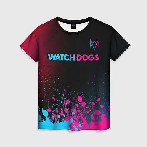Женская футболка Watch Dogs - neon gradient: символ сверху / 3D-принт – фото 1