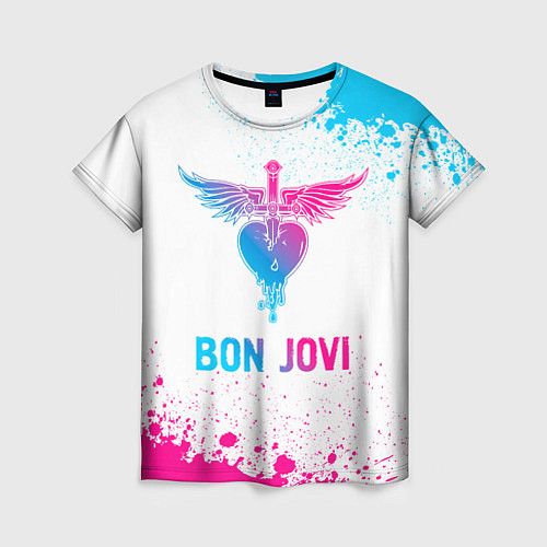 Женская футболка Bon Jovi neon gradient style / 3D-принт – фото 1