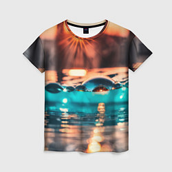 Женская футболка Поверхность воды на закате макро