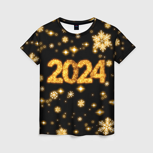 Женская футболка Новый 2024 год - золотые снежинки / 3D-принт – фото 1
