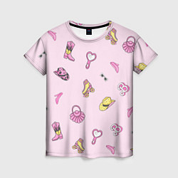 Женская футболка Барби аксессуары - розовый паттерн