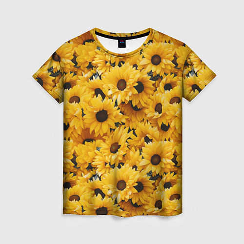 Женская футболка Желтые объемные цветы от нейросети / 3D-принт – фото 1