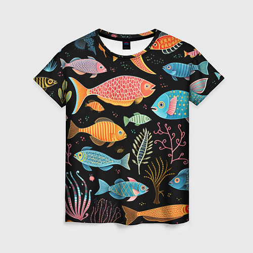 Женская футболка Фолк-арт рыбовы / 3D-принт – фото 1