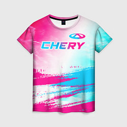 Футболка женская Chery neon gradient style: символ сверху, цвет: 3D-принт