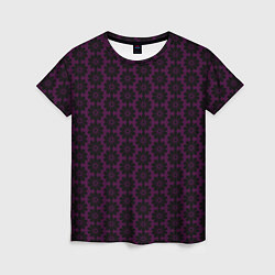 Женская футболка Чёрно-фиолетовый паттерн стилизованные цветы