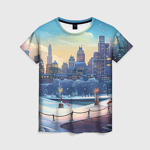 Женская футболка Зимний большой город / 3D-принт – фото 1