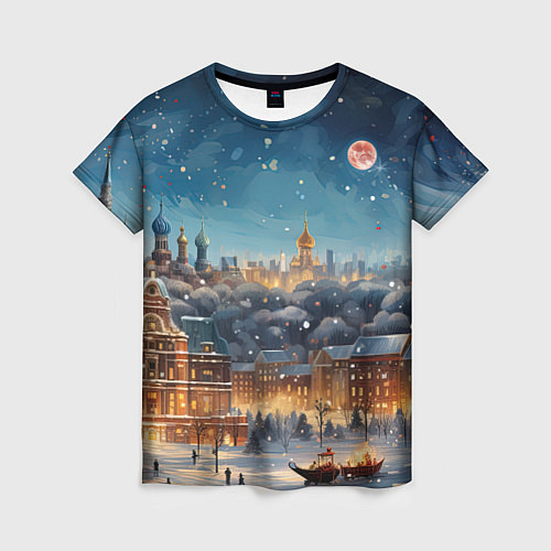 Женская футболка Ночной новогодний город / 3D-принт – фото 1