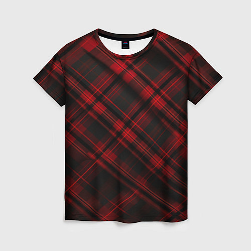 Женская футболка Тёмно-красная шотландская клетка / 3D-принт – фото 1