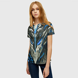 Футболка женская Синий неоновый кибер демон, цвет: 3D-принт — фото 2