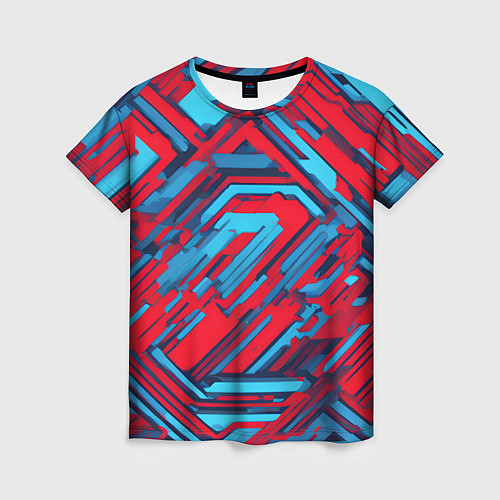 Женская футболка Киберпанк полосы красные и синие / 3D-принт – фото 1