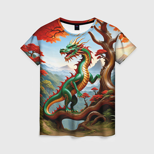 Женская футболка Зеленый деревянный дракон / 3D-принт – фото 1