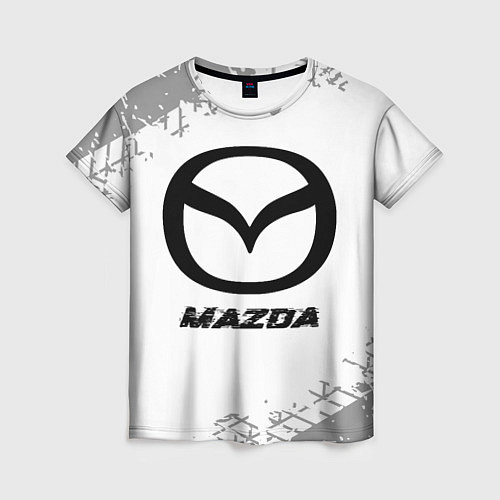 Женская футболка Mazda speed на светлом фоне со следами шин / 3D-принт – фото 1