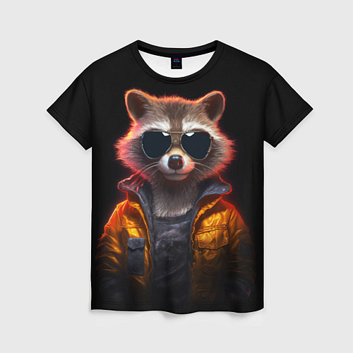 Женская футболка Енот - cyberpunk / 3D-принт – фото 1