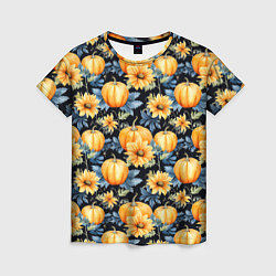 Женская футболка Паттерн тыквы и цветы